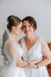 © Vasil - A beautiful and happy mother and her daughter, the bride, are standing next to each other. The best day for parents. Tender moments at the wedding.