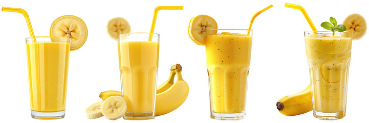 Wall Mural - Banana smoothie in glass isolated on transparent background