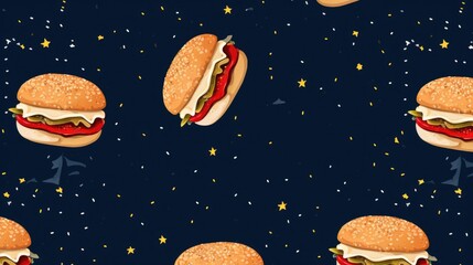 Wall Mural - Navy Blue Background with hamburgers