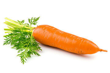 Single carrot with greens isolated on white