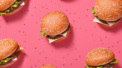 Wall Mural - Pink Background with hamburgers