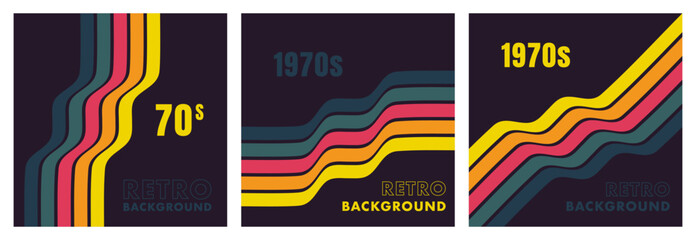 Wall Mural - retro vintage background in 70s style with colorful stripes. fun abstract trendy 1970s poster. minim