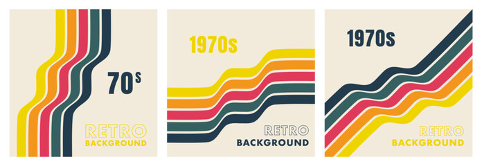 Wall Mural - retro vintage background in 70s style with colorful stripes. fun abstract trendy 1970s poster. minim