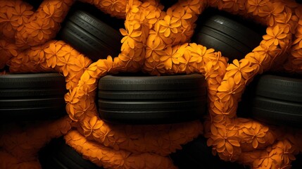 Poster -  Saffron background with car tires