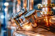 Craft brewery equipment: Stainless steel tanks and gauges with a focus on a pressure meter, essential for the beer brewing process in an industrial or microbrewery setting..