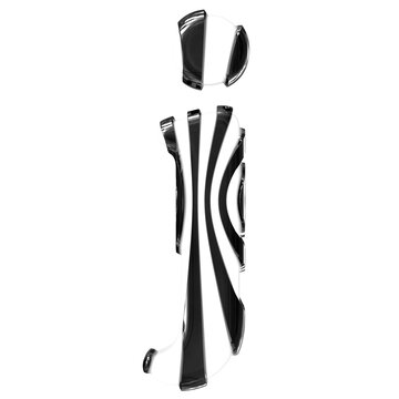 White symbol with black thin straps. letter j