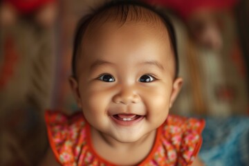 Asian infant with a joyful expression