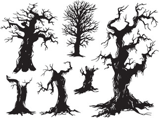  Set Trees. Hand drawn vector illustration