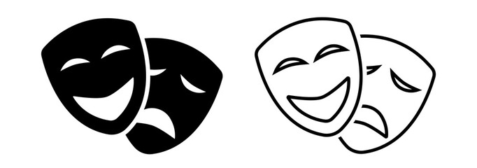 Masquerade vector icon on white background. Comic and tragic mask icon