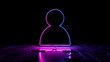 © RocknRoller Studios - Pink and Blue neon light user icon. Vibrant colored Social technology symbol, on a black background with high tech floor. 3D Render