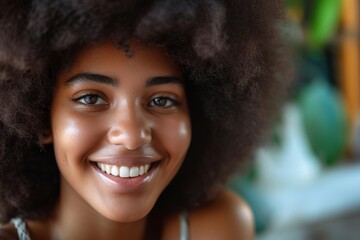 Wall Mural - Smiling afro haired African American beauty