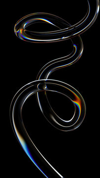 Futuristic glass wire shape 3D illustration, Dispersion glass curve line isolated, background template