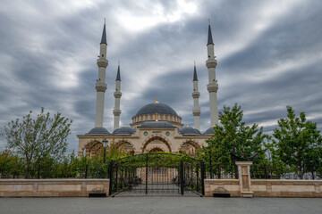 Wall Mural - View of the Sultan Delimkhanov Mosque on a cloudy September day, Dzhalka. Chechnya