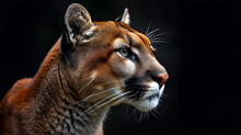 Puma, Cougar Portrait Isolated On Black Background. Copy Space. Generative Ai
