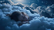 © Pavel - kid sleeping peacefully on soft clouds in the sky at night under moon light