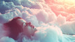 woman sleeping peacefully on soft clouds in the sky