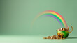 pot of gold at the end of the rainbow on neutral green background