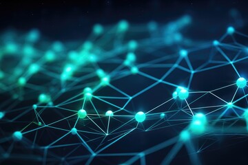 Fototapete - Futuristic Blue and Green Network Lines, Abstract technology background with connecting dots and lines. Network concept. 3d rendering, Ai generated