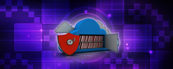 Poster - 3d rendering book with cloud shield lock
