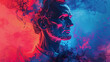Abstract double exposure portrait of Abraham Lincoln and smoke effect on blue and red color of USA flag - AI Generated Abstract Art