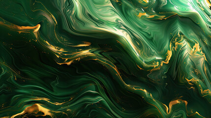Wall Mural - organic and fluid flowing gold and green layers abstract background - AI Generated