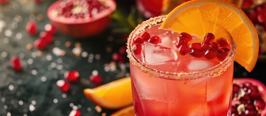 Canvas Print - Text space with focus on citrus and pomegranate cocktail for festive drinks.