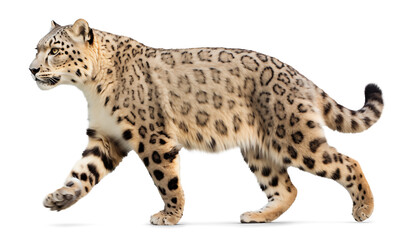 Poster - Walking Snow leopard isolated on transparent background