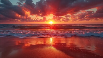 Wall Mural - Landscape of ocean at sunset with sand and beach