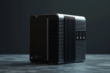 Poster - a black and white computer sits on top of a table, aesthetic design of a nas device, ai generated