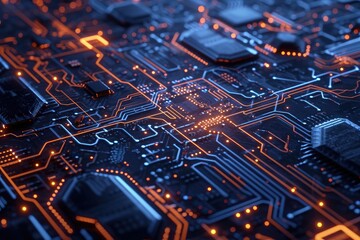 Poster - Close-up of a Computer Circuit Board, An abstract background of microchips and circuit lines, AI Generated