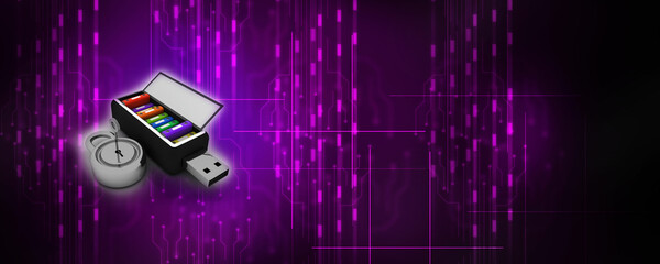 Poster - 3d rendering office document Binder with pen drive protection lock
