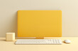 Abstrakter gelber Bildschirm auf gelb und goldenen Grund, Plastischer Minimalismus, Minimalistische Formen des Computer