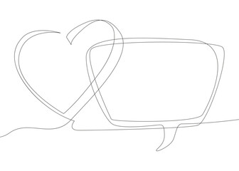 Poster - One continuous line of speech bubble with Heart. Thin Line Illustration vector Valentine's Day concept. Contour Drawing Creative ideas.