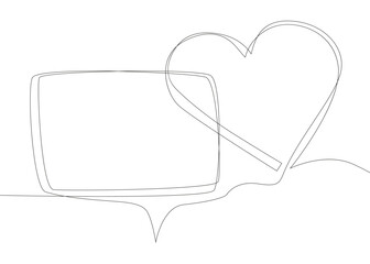 Poster - One continuous line of speech bubble with Heart. Thin Line Illustration vector Valentine's Day concept. Contour Drawing Creative ideas.