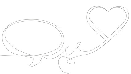 Poster - One continuous line of speech bubble with Heart. Thin Line Illustration vector Valentine's Day concept. Contour Drawing Creative ideas.