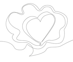 Poster - One continuous line of speech bubble with Heart. Thin Line Illustration vector Valentine's Day concept. Contour Drawing Creative ideas.