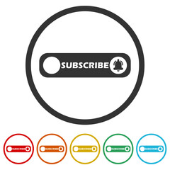 Button subscribe icon. Set icons in color circle buttons