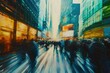 A vibrant painting depicting a bustling city street filled with people walking and going about their daily activities, An impressionistic take on the economic market, AI Generated