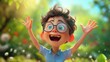 Exuberant Boy: Caricature Illustration of a Boy with an Infectious Excitement. Crafted by Generative AI