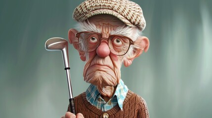 Fairway Senior: Caricature Depicting a Golf-Loving Grandfather on the Course. Crafted with Generative AI