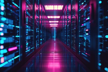 Aufkleber - a long hallway filled with neatly arranged rows of servers in a high-tech data center, background of