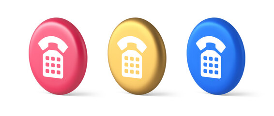 Poster - Phone customer support call contact connect button retro telephone handset 3d realistic icon