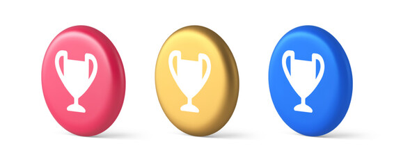 Poster - Cup trophy award best win achievement button first place game online connection 3d isometric icon