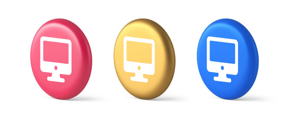 Poster - Computer monitor connection button cyberspace digital technology 3d realistic isometric circle icon