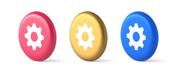 Poster - Cog gear button web technology setting repair business interface 3d realistic isometric circle icon