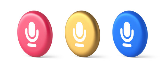 Poster - Microphone sound live recording button web app design radio music broadcasting 3d circle icon