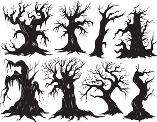  Set Trees. Hand drawn vector illustration