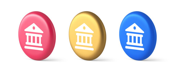 Poster - Museum antique building columns button gallery mythology civilization house 3d realistic circle icon