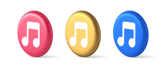 Poster - Music note audio sound button audio sound listening production 3d realistic isometric circle icon