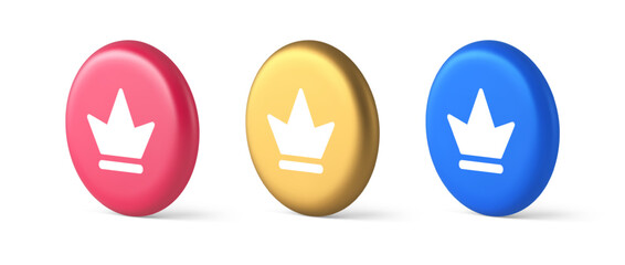 Poster - Crown button royal medieval king queen headdress web app 3d realistic isometric circle icon